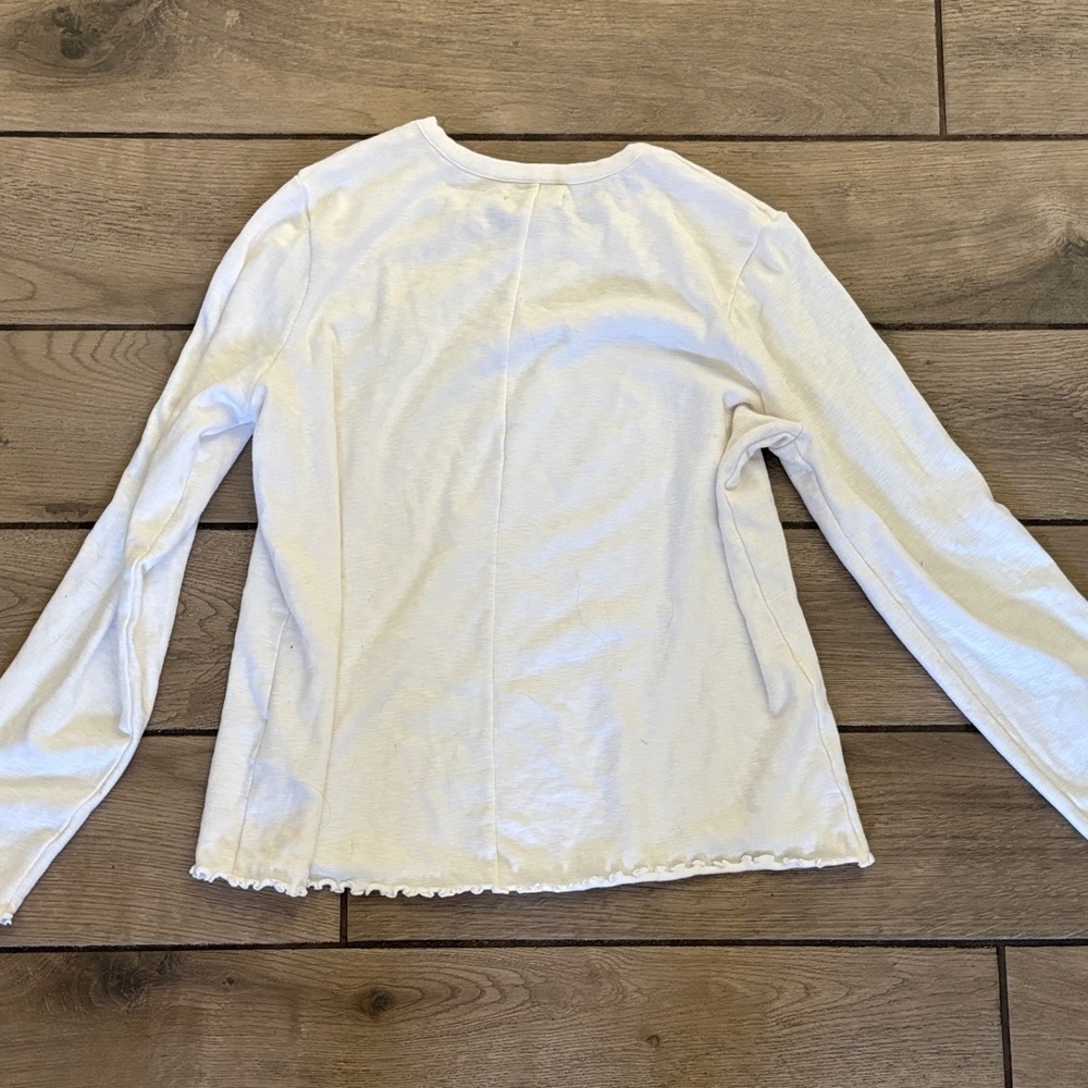 Madewell White Lettuce Edge Long Sleeve Baby Tee XL 90s Y2K Fitted Ribbed Top - Picture 9 of 9
